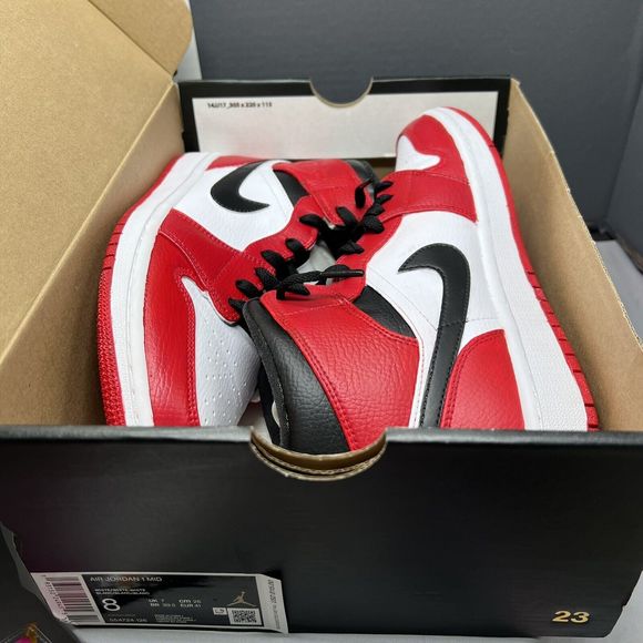AIR JORDAN 1 MID CHICAGO Custom Red White Black 554724-126 Men Size 8 In OG Box